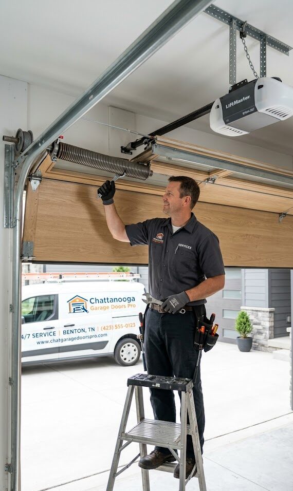 Garage door repair technician serving homes and businesses in Benton and Polk County TN