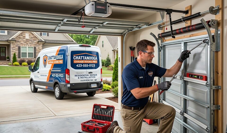 Garage door repair Fairview GA professionals servicing a residential garage door