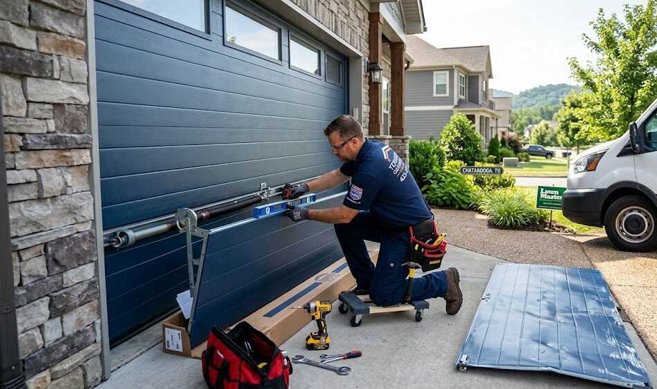 Garage door replacement Chattanooga TN showing new door installation