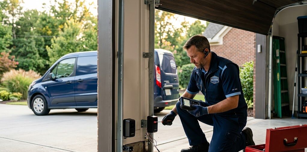 Garage door replacement Chickamauga GA showing new door installation