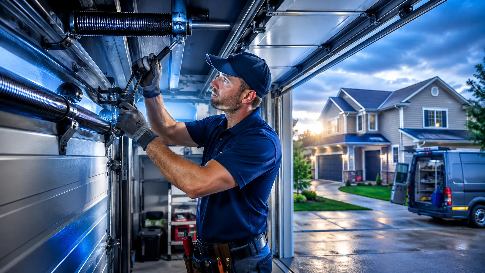 Garage door installation Red Bank TN showing professional installation team