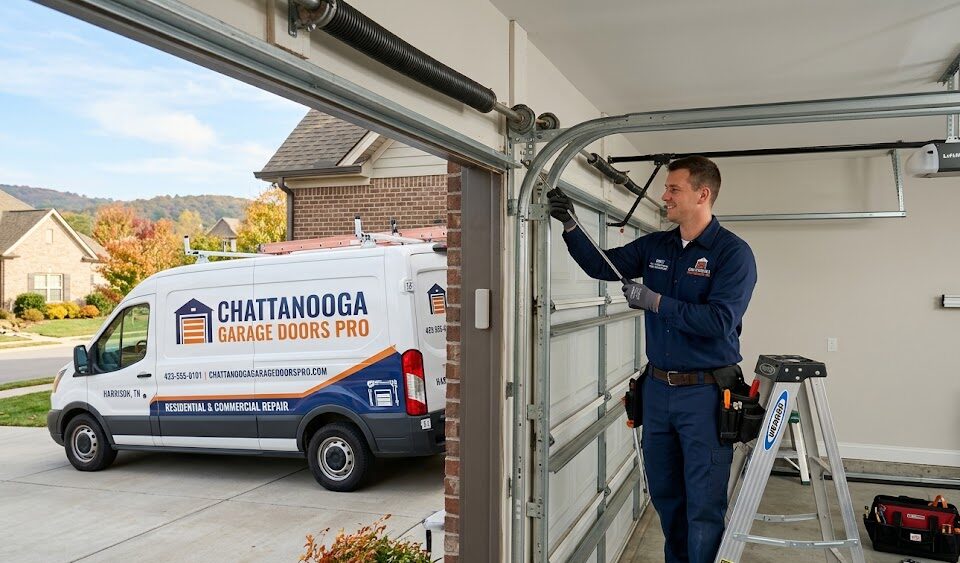 Garage door repair Harrison TN professionals servicing a residential garage door