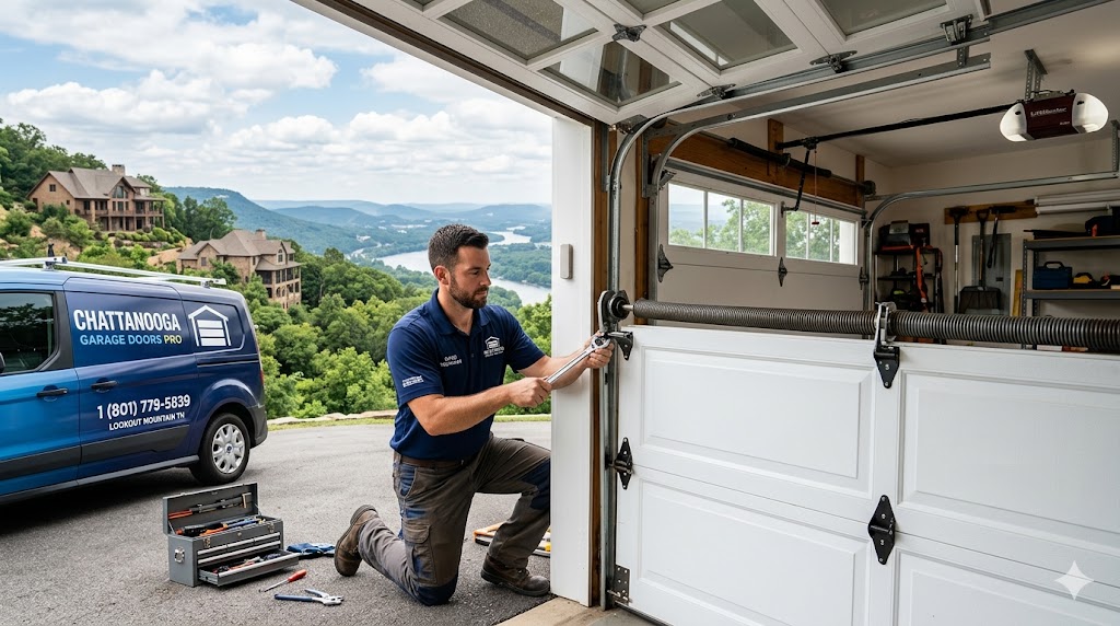 Garage door repair Lookout Mountain GA professionals servicing a residential garage door