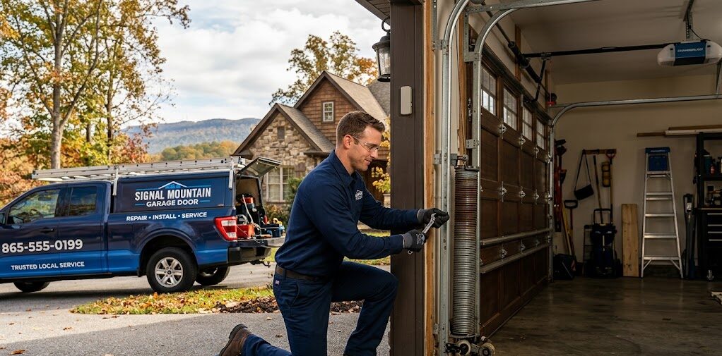 Garage door repair Signal Mountain TN professionals servicing a residential garage door