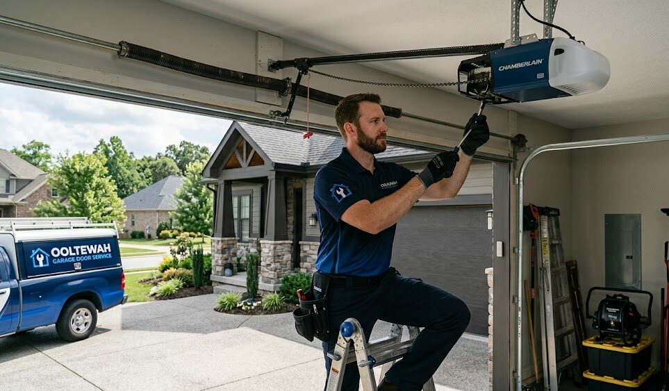 Garage door repair Ooltewah TN professionals servicing a residential garage door