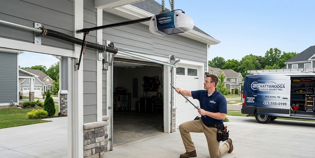 Garage door repair Red Bank TN professionals servicing a residential garage door