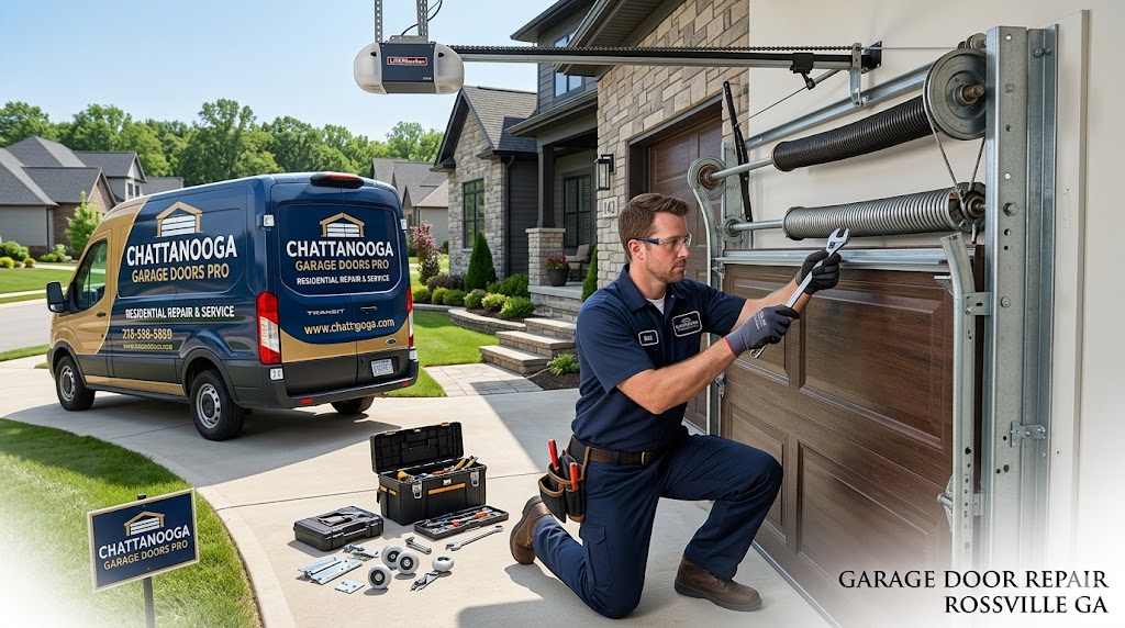 Garage door repair Rossville GA professionals servicing a residential garage door