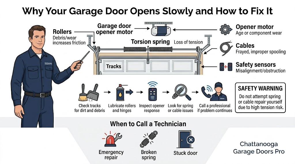 Garage door opens slowly troubleshooting guide for homeowners