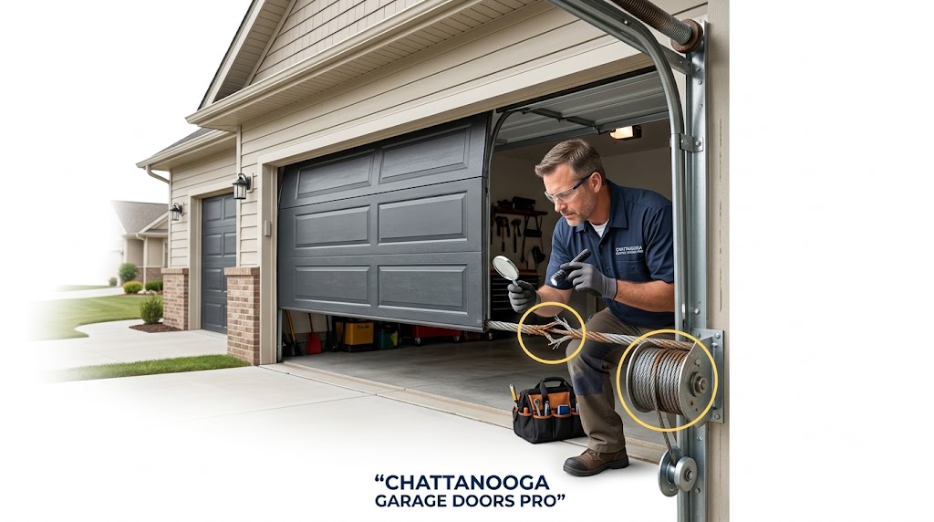Inspecting garage door cables for signs of failure