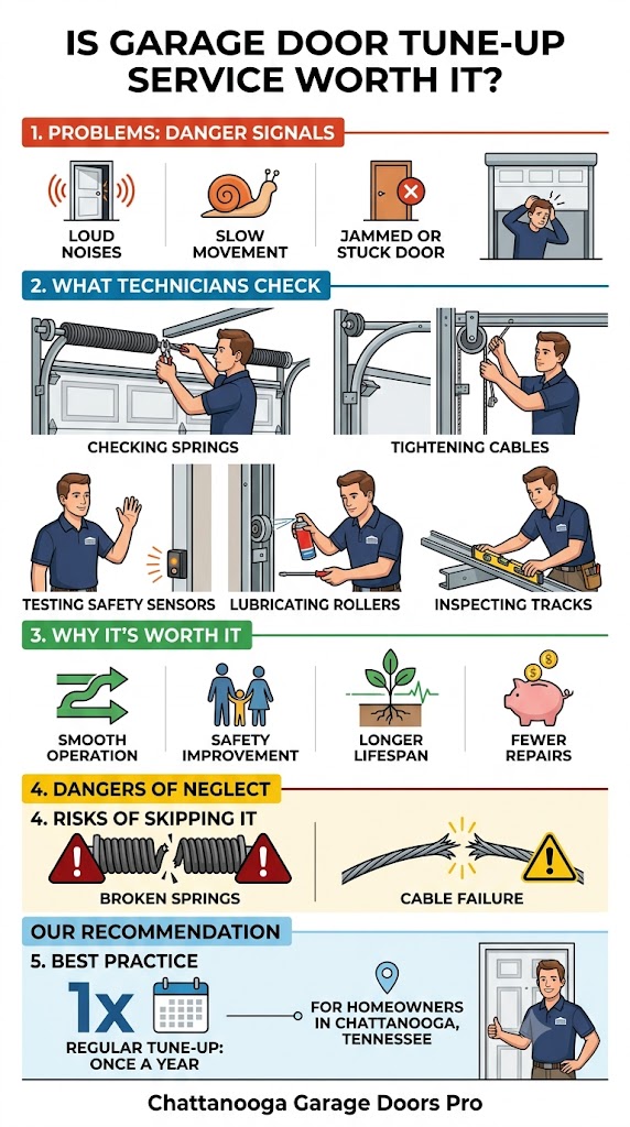 Garage door tune-up service inspection by a professional technician