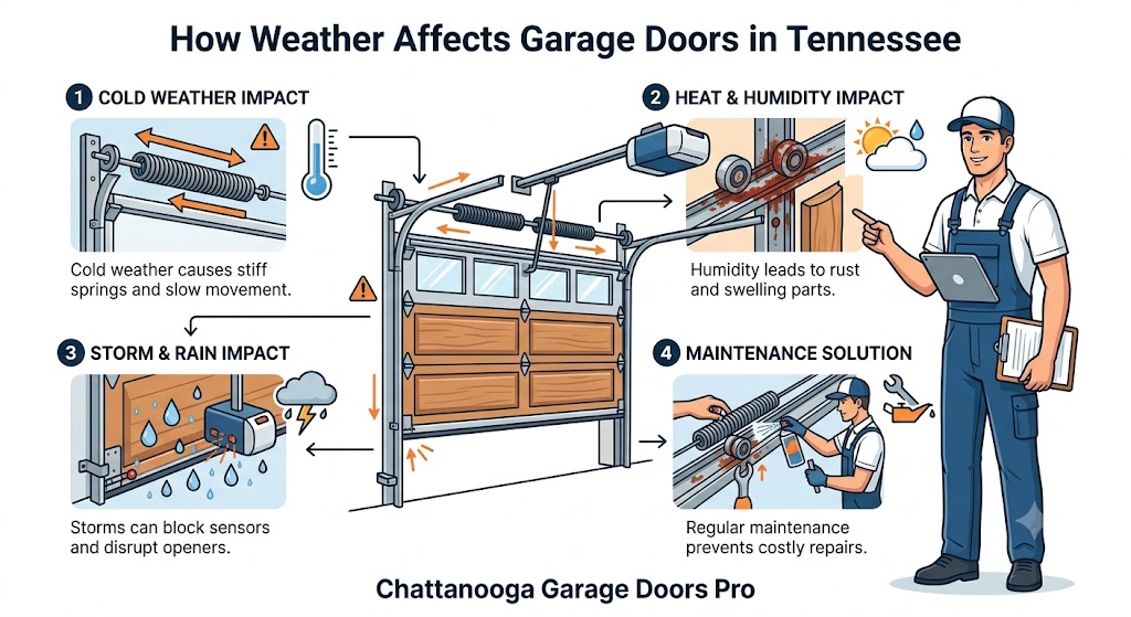 How weather affects garage doors in Tennessee throughout the seasons