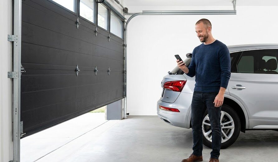 Smart garage door opener app control on a smartphone